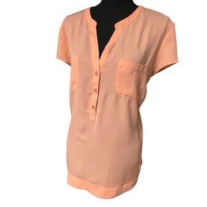 Soho NY&Co Peach Short Sleeve Semi-Sheer Chiffon Top